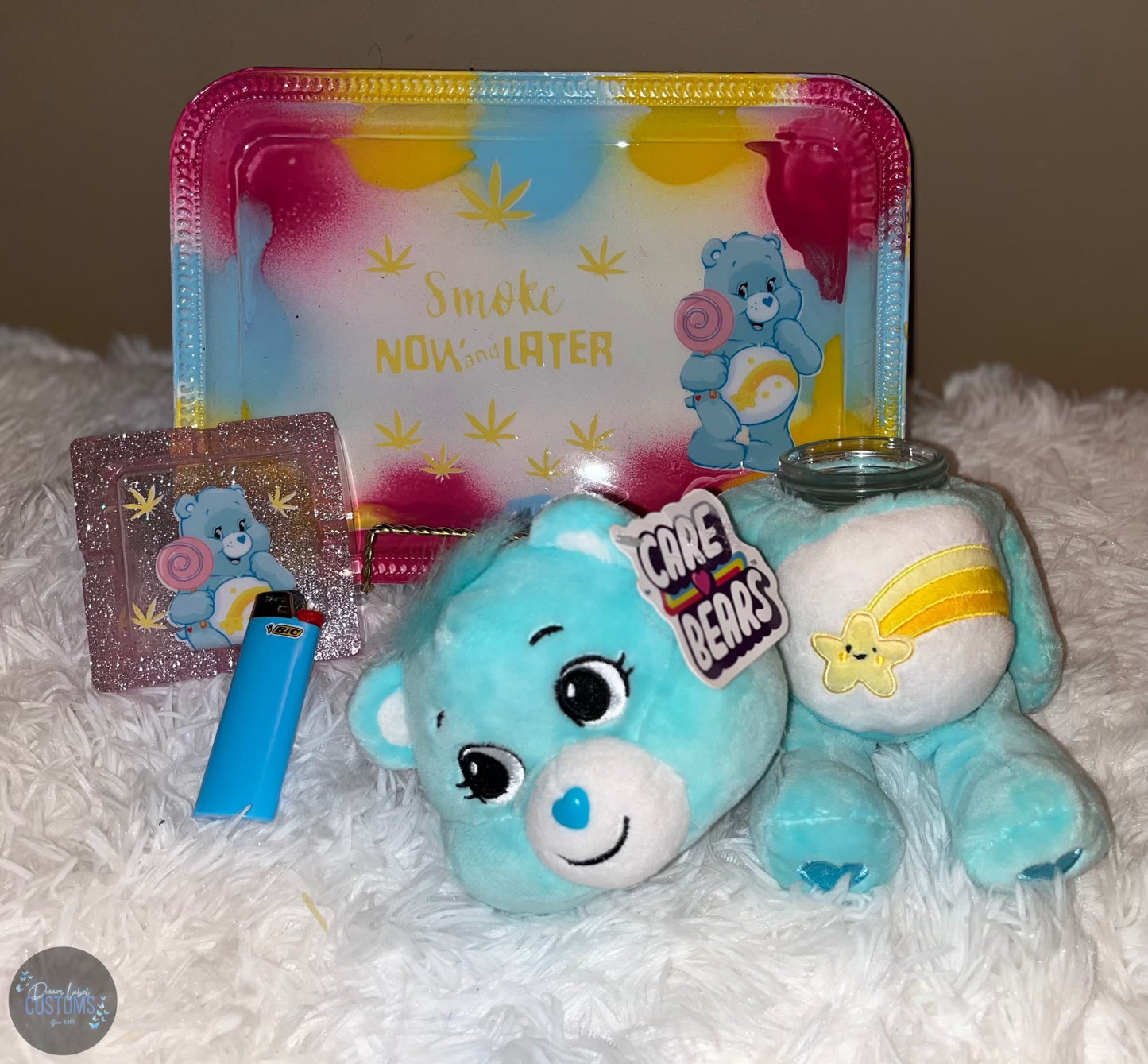 9in Carebear Stash Jar w Tray Sets