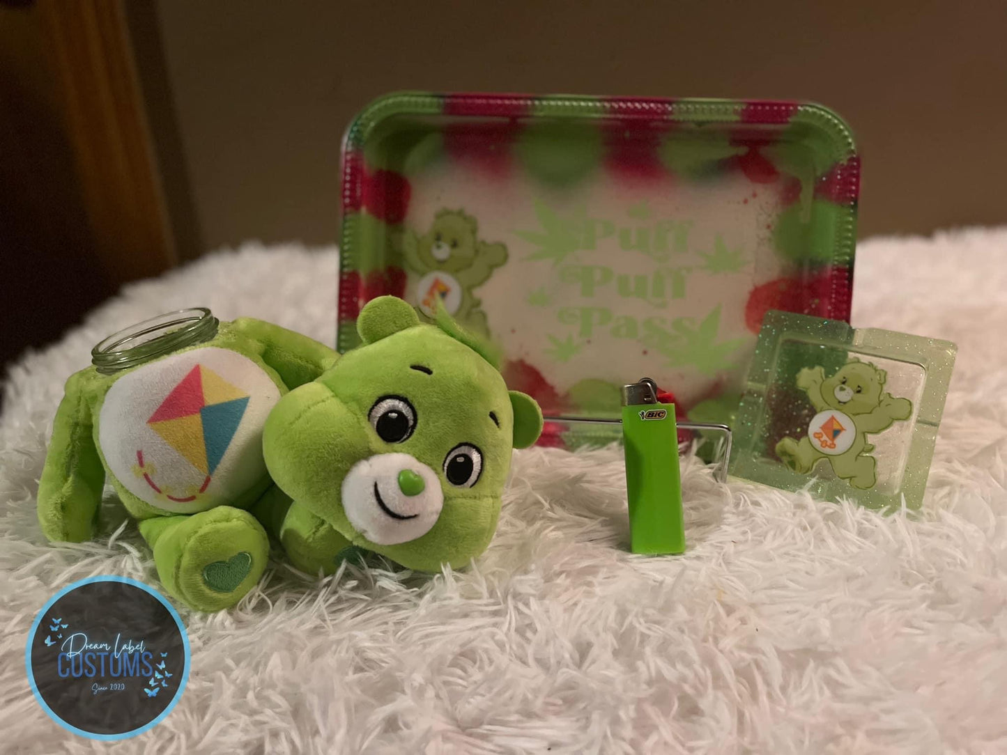 9in Carebear Stash Jar w Tray Sets